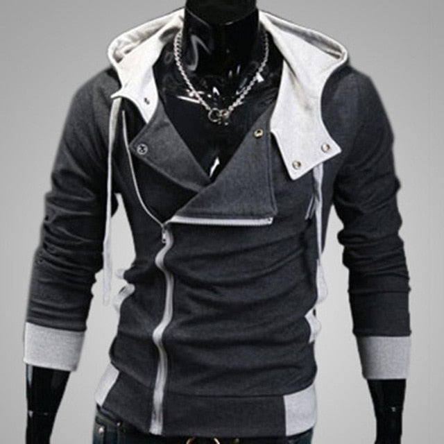 Men Side Zipper  Drawstring Long Sleeve Sweatshirt Hooded